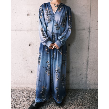 70s crimplene blue dress “birds”