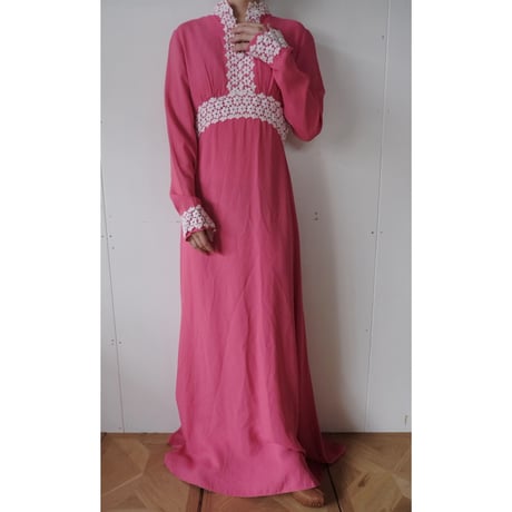 〜70s vintage pink×lace dress