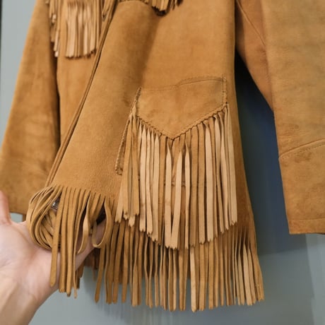 60-70s vintage leather jacket with fringe