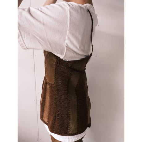 leather × crochet camisole
