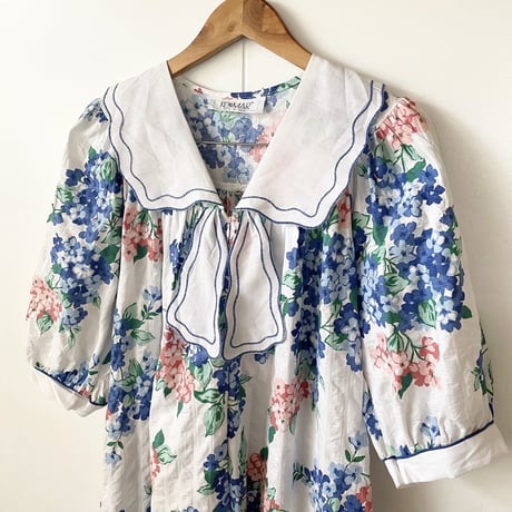 flower dress with big collar / made in USA