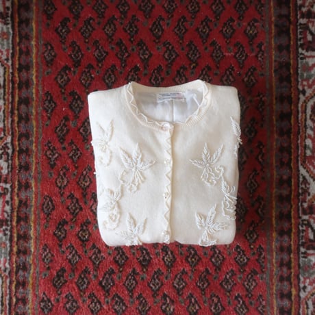 60s vintage / beads embroidery knit cardigan