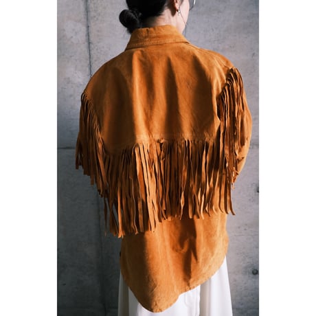 camel leather jacket with fringe