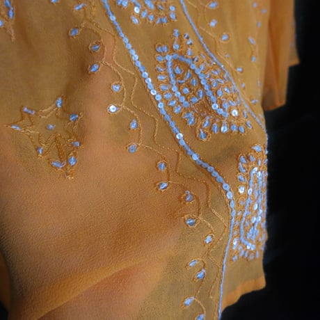see-through embroidery blouse/orange