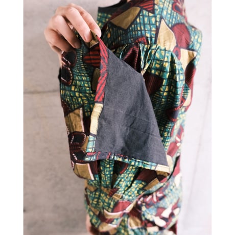 African batik dress / green × gold