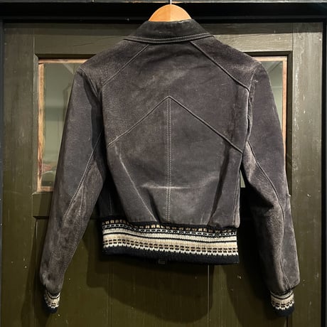 leather × knit jacket / charcoal gray