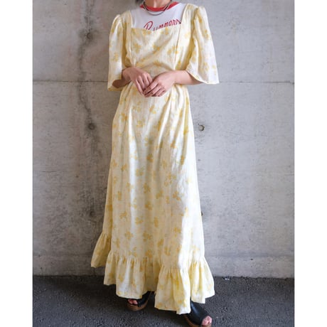 70's vintage / flower dress / yellow