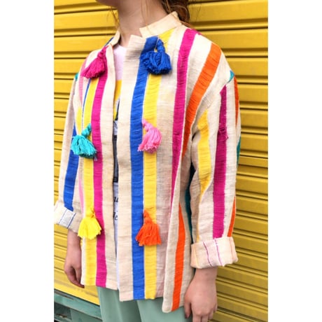 special vintage / multicolored tassel linen jacket