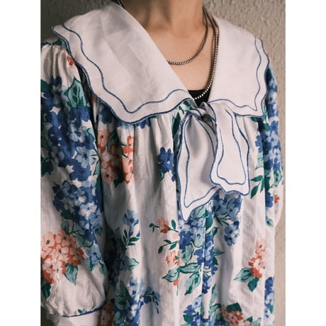 flower dress with big collar / made in USA