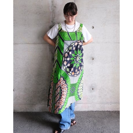 African batik asymmetry cami dress “green”