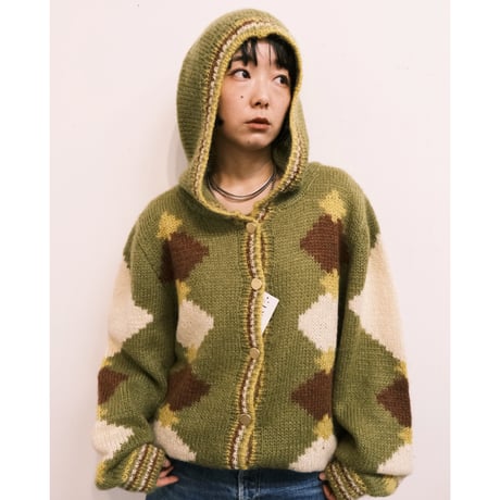 "argyle" mohair hooded knit / made in Italy