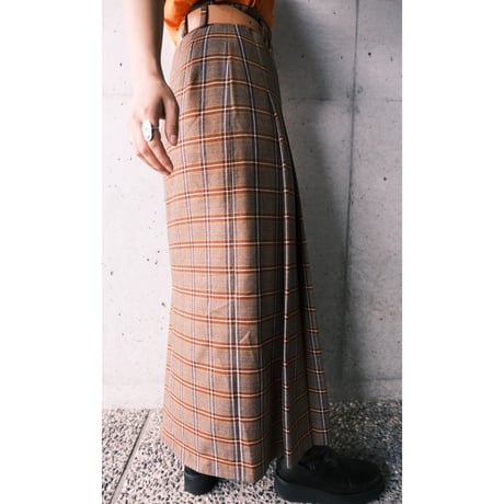 pleats check skirt