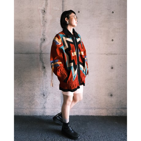 colorful leather designed jacket with concho