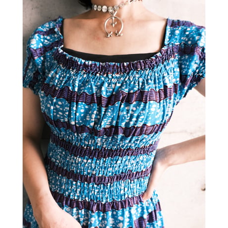 African batik designed dress “blue×purple”