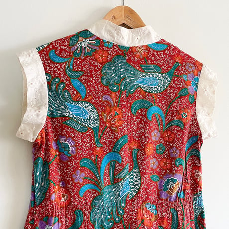 60~70s “liberty house” no-sleeve cotton print dress