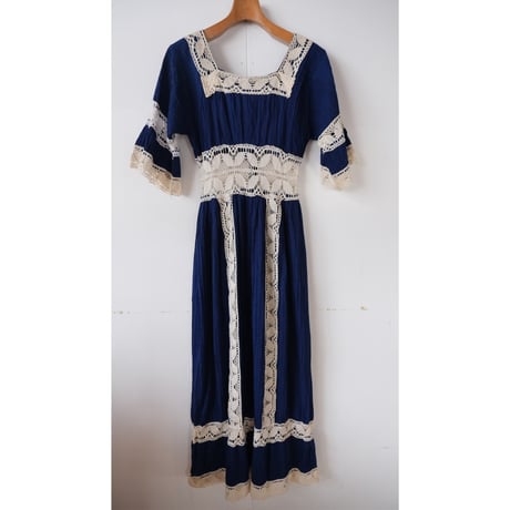 cotton × lace dress / navy
