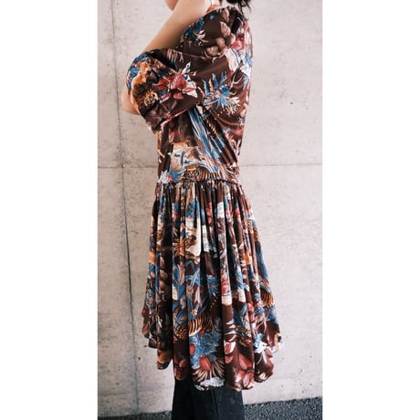 70s Animal print gather dress