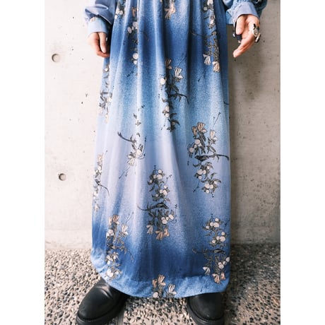 70s crimplene blue dress “birds”