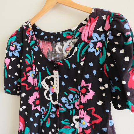 flower × dot print tunic / made in USA