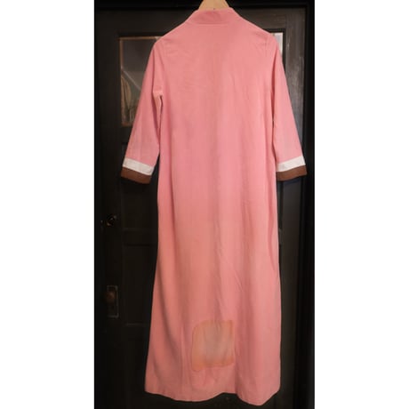 pink × brown stand collar dress