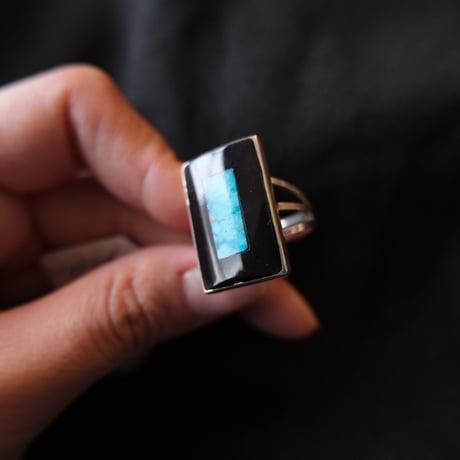 inlay square ring / turquoise "Harlan & Monica Coonsis"