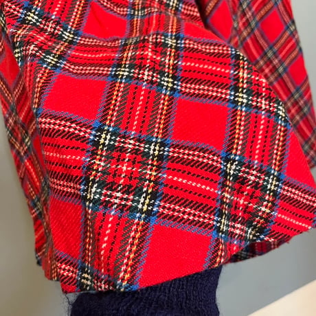 wool flare check skirt / red
