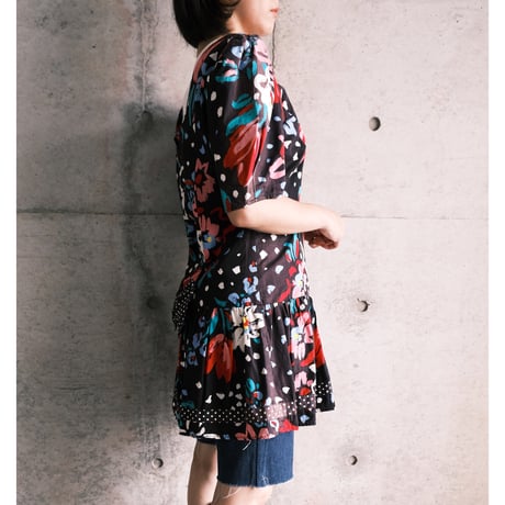 flower × dot print tunic / made in USA