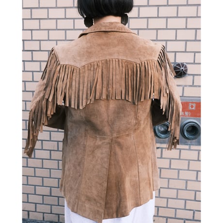 〜70s leather tailored jacket with fringe