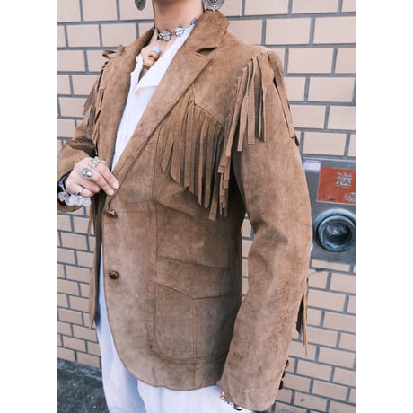 〜70s leather tailored jacket with fringe