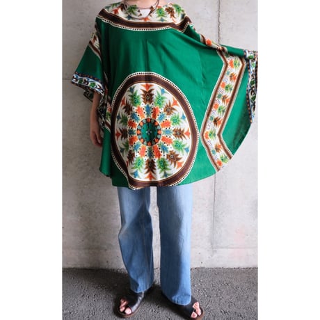 ethnic poncho tops “green”