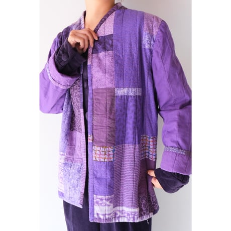 quilting no-collar jacket / purple