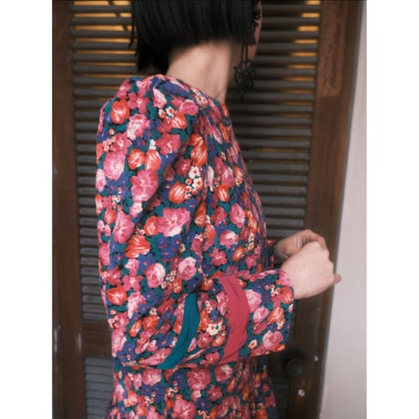 puff sleeve flower print corduroy dress