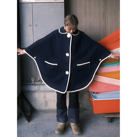 〜60s vintage navy wool poncho