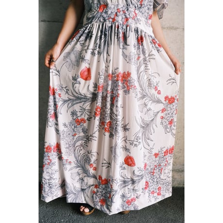 see-through flower white dress “pink×gray”