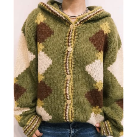 "argyle" mohair hooded knit / made in Italy