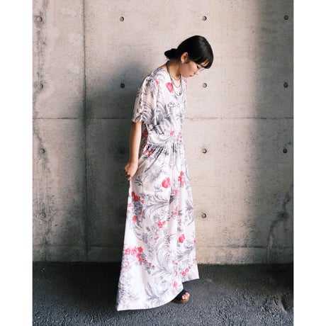 see-through flower white dress “pink×gray”