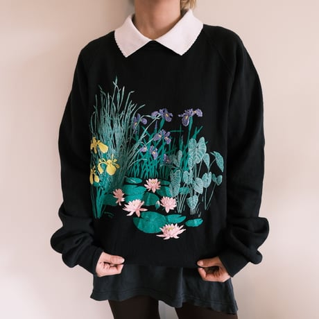flower print sweat with collar