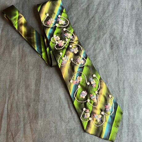 "繕う" collaboration beads embroidery necktie "flower × stripe"