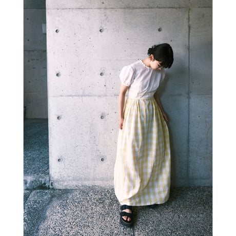 70s white × gingham check dress