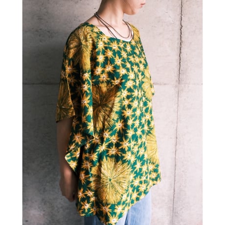 ethnic poncho tops “green×yellow”