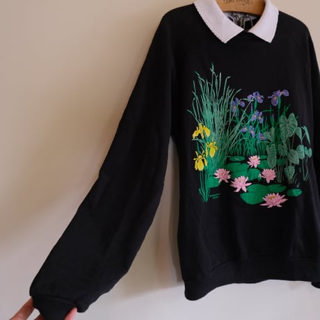 flower print sweat with collar