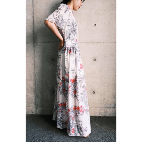 see-through flower white dress “pink×gray”