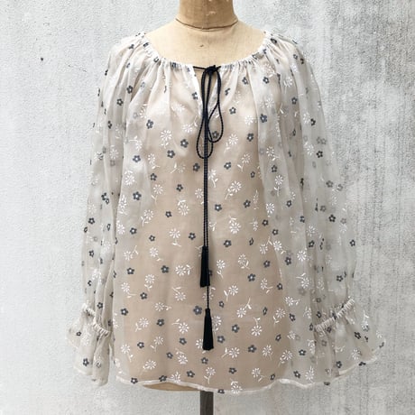 vtg yves saint laurent / flower paint silk organdie blouse