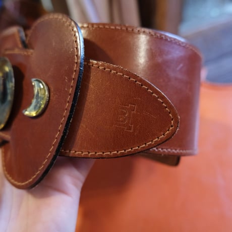 moon motif leather belt / made in Italy