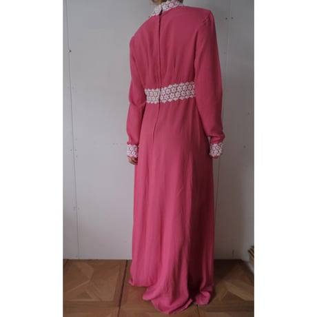〜70s vintage pink×lace dress