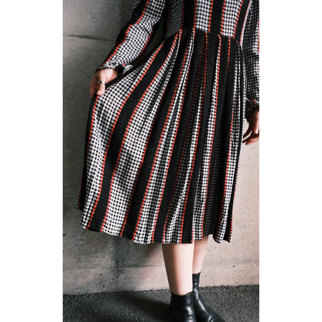 60s ~70s vintage gingham check dress