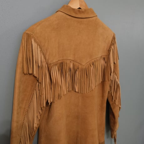 60-70s vintage leather jacket with fringe