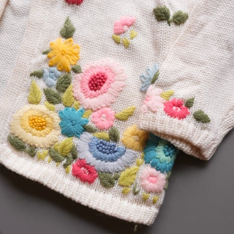 〜70s embroidery  knit cardigan