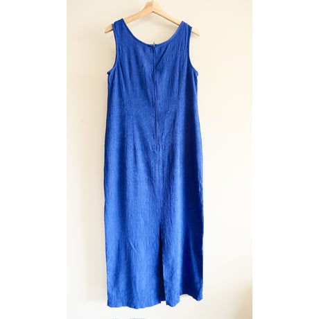 no-sleeve flower designed blue dress