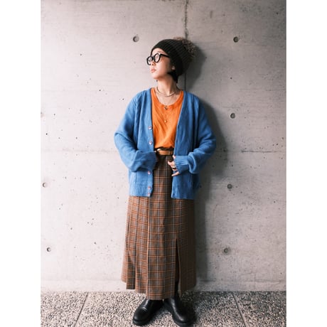 pleats check skirt